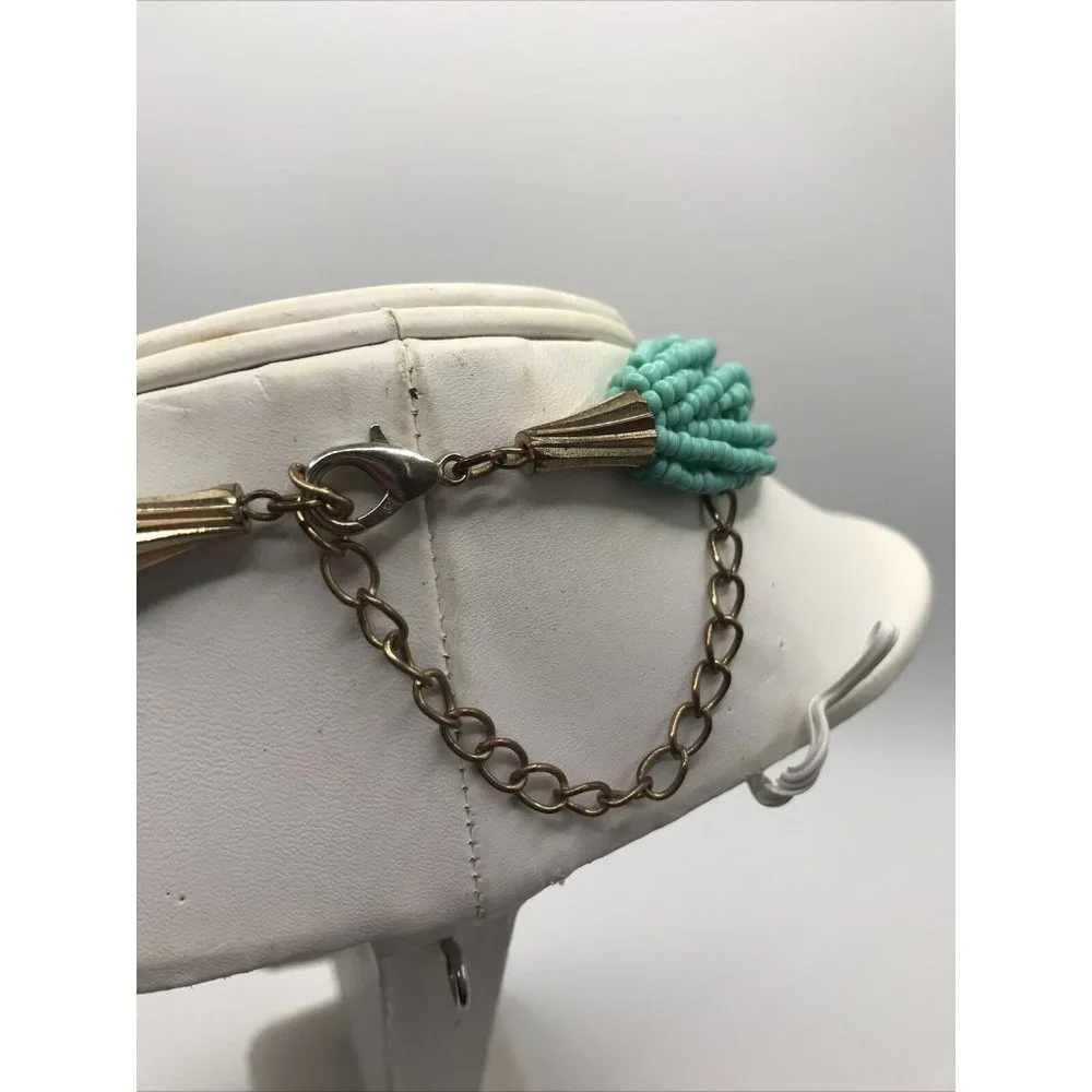 Teal‎ Turquoise Blue Seed Bead Multi Strand and Gold Tone 17